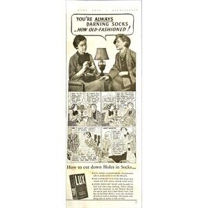LUX Laundering Detergent "How to cut down Holes in Socks" Vintage Print Ad 1935